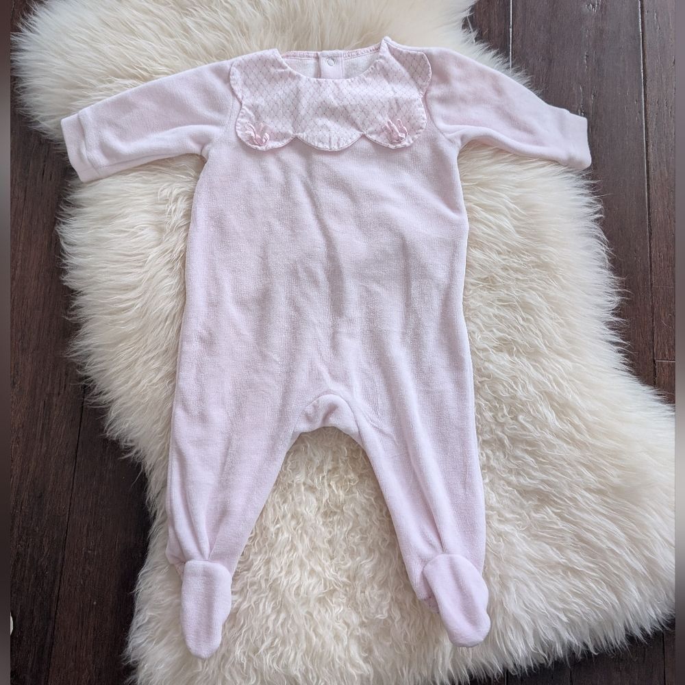 Jacadi Paris Light Pink Scallop Bow Baby Snap Footie Outfit 3 Months 60cm